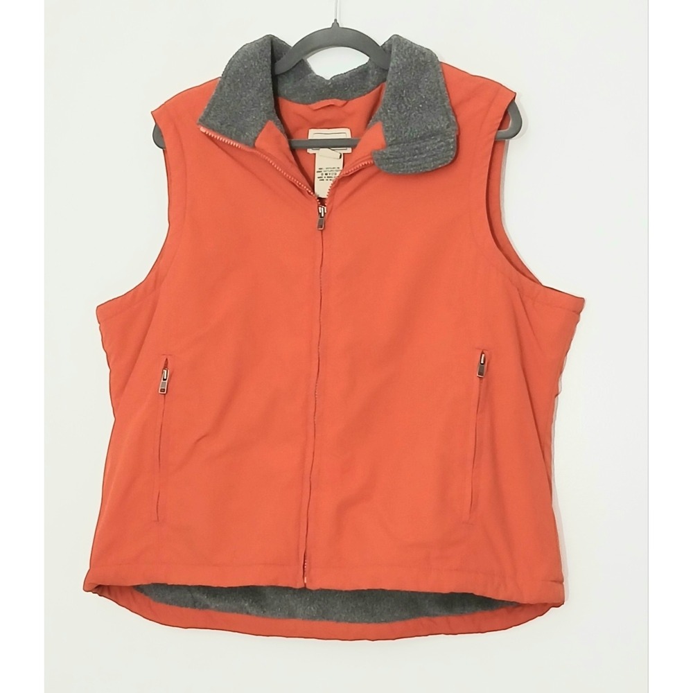 L.L. Bean Vest Size XL Orange Zip Up Fleece Lined Pockets Hiking Outdoors